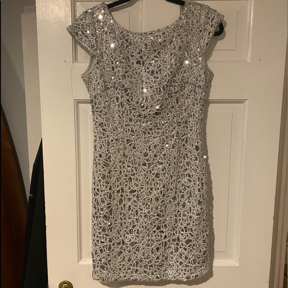 Adrianna Papell shimmering silver dress